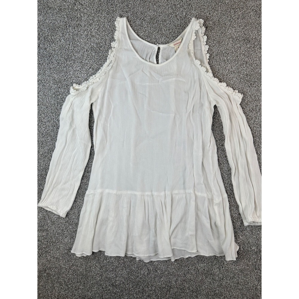 Sundance Blouse White Rayon Gauze Cold Shoulder Crochet Lace Ruffle Top Small